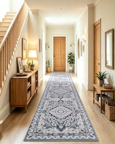 Macgace Washable Vintage Area Rug for Hallway, 2x10 Blue Runner Rugs - color: Blue & Beige, size: 2' x 10' (Rectangular)
