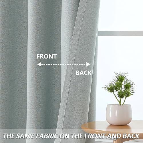 THOOO 100% Blackout Curtains Natural Linen Textured Blackout Curtains 63 Inch Length for Bedroom Living Room Nursery, Farmhouse Thermal Insulated Grommet Curtains Room Darkening 2 Panels,Sage Green - color: Sage Green, size: 52"W x 63"L (Pack of 2)