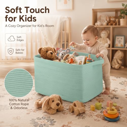 OIASKET 95L Extra Large Blanket Basket, 24" x 16.9" x 14.2" Woven Basket - color: Green, size: 24"x16.9"x14.2"