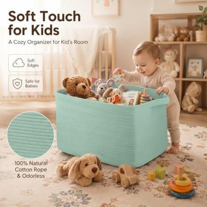 OIASKET 95L Extra Large Blanket Basket, 24" x 16.9" x 14.2" Woven Basket - color: Green, size: 24"x16.9"x14.2"