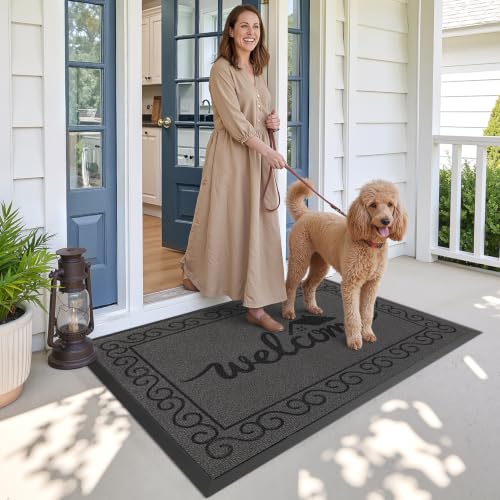 LUMI Outside Welcome Door Mat 32x47, Non-Slip Heavy Duty Dirt Trapper, Grey - color: Grey Welcome Home, size: 32"x47"