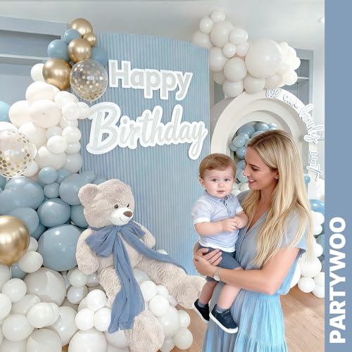 PartyWoo Dusty Blue Balloons 66pcs 12 Inch Slate Blue White Gold Balloons - color: Blue-3321