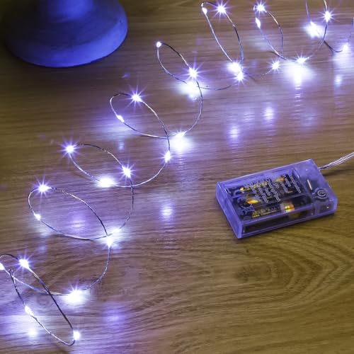 White Fairy Lights Battery Operated (Included), 8 Modes & Auto Timer, 16FT 50Led Mini Twinkle Silver Wire Firefly Starry Lights, Waterproof Battery Operated Lights for Mason Jars Bedroom - color: White, size: 1 Pack - Batteries Included