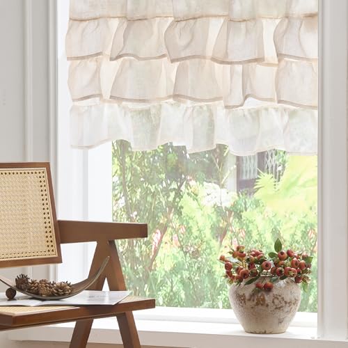 jinchan Ruffled Valance Curtain Shabbychic Farmhouse 18 Inch 1 Panel Beige - color: *Breeze Beige