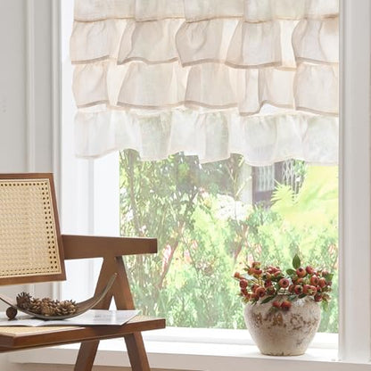 jinchan Ruffled Valance Curtain Shabbychic Farmhouse 18 Inch 1 Panel Beige - color: *Breeze Beige