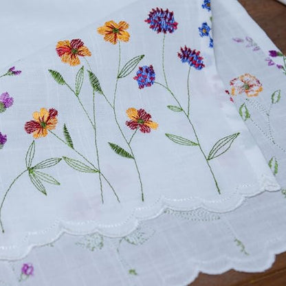2PC PKT Floral Embroidery Curtain Valance, White Elegant Decorative Flowers Window Valances,Valances for Windows Living Room,Rod Pocket W50XL16 inch (Flowers) - size: 50"W x 16"L (Pack of 2)