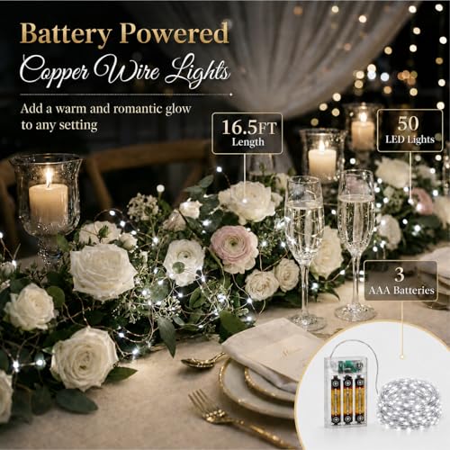 16FT 50LED Fairy Lights Battery Operated (Included), 2 Packs - color: White, size: 2 Pack - Batteries Included