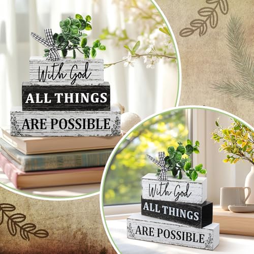 Geelin 4 Pcs Christian Farmhouse Wooden Table Decor Religious Tiered Tray - style: Christian