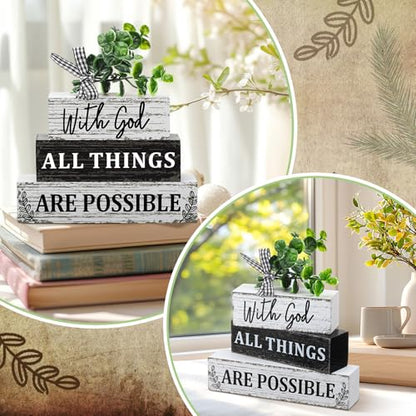 Geelin 4 Pcs Christian Farmhouse Wooden Table Decor Religious Tiered Tray - style: Christian
