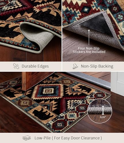 YIHOUSE 세탁 가능한 웨스턴 캐빈 부분 러그 2x3 입구 - color: 곰, size: 2'x3'(Rectangular)