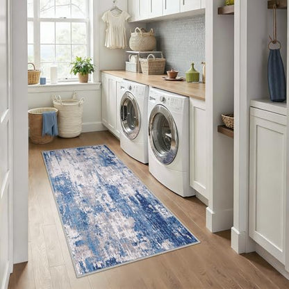 RELEANY Washable Runner 3'x6' Abstract Area Rug for Hallway Blue Gray - color: Blue/Gray, size: 3' x 6' (Runner)