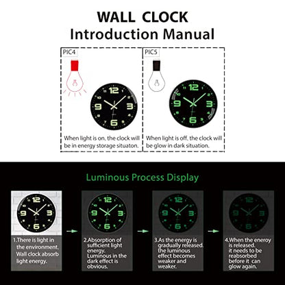 Wall Clock Glow in The Dark Battery Operated Silent 12 in - color: White