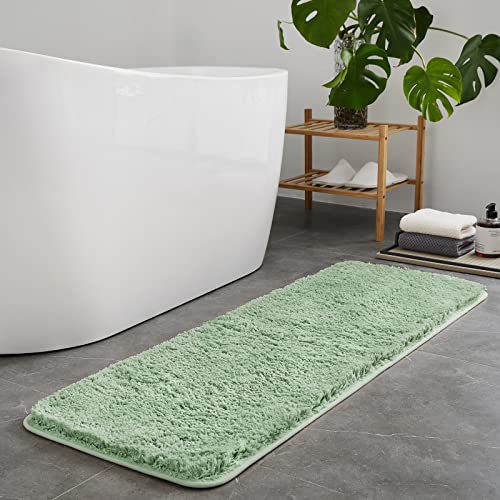 TECHMILLY Super Soft Shaggy Bathroom Runner Rugs, Absorbent Thick Non Slip Microfiber Bath Rugs, Quick Dry Machine Washable Bath Mat for Bathroom Floor, Bathtub and Shower 17"x47" - color: Sage, size: 17" x 47"