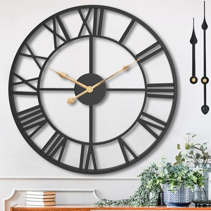 14 Inch Black Metal Roman Numerals Wall Clocks for Living Room - color: Black, size: 14 Inch