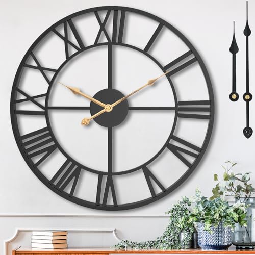 14 Inch Black Metal Roman Numerals Wall Clocks for Living Room - color: Black, size: 14 Inch