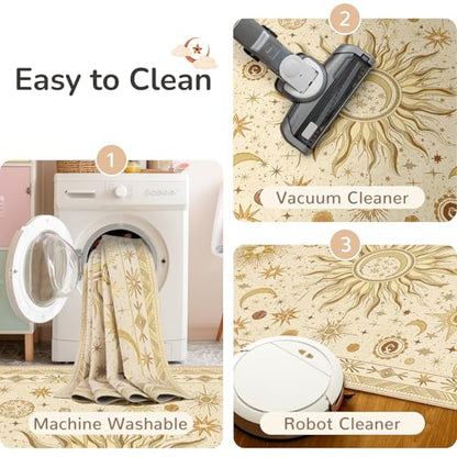 Vacuum-Friendly, 2x3 Washable Area Rug, Beige Camel Brown - color: Beige/Camel/Brown, size: 2' x 3' (Rectangular)