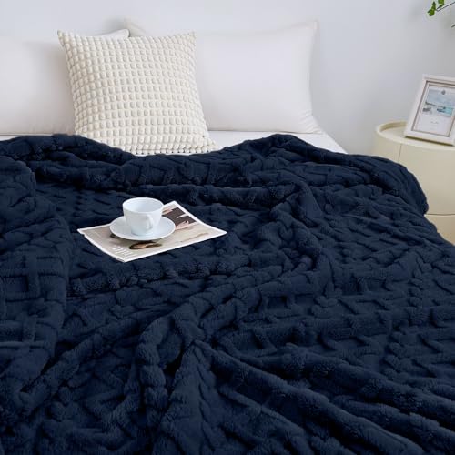 Aganear Fleece Throw Blanket for Couch Sofa 60"x80" Navy - color: Navy, size: Twin(60×80in)