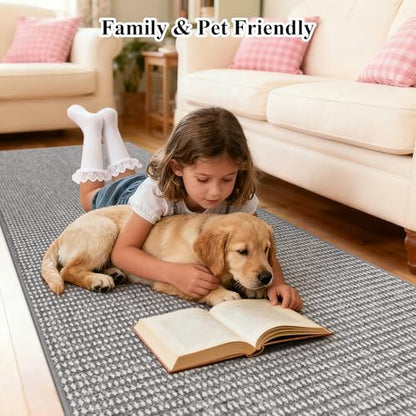 HEBE Washable Runner Rug 2'x6', Non Slip Low-Pile Hallway Rugs Runner - color: Grey/White, size: 2' x 6' (Rectangular)