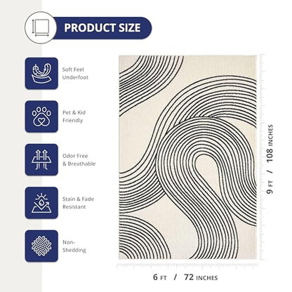 Abani Cream and Black Swirl Area Rug | 6" x 9" Beige Carpet with Wave Pattern | Modern Rug for Living Room, Bedroom and Office | Nuevo Collection - color: Cream, size: 6' x 9' (Rectangular)