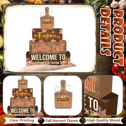 Britimes Fall Harvest Tiered Tray Decor Set, 4 Pack, Wooden - style: Fall Harvest