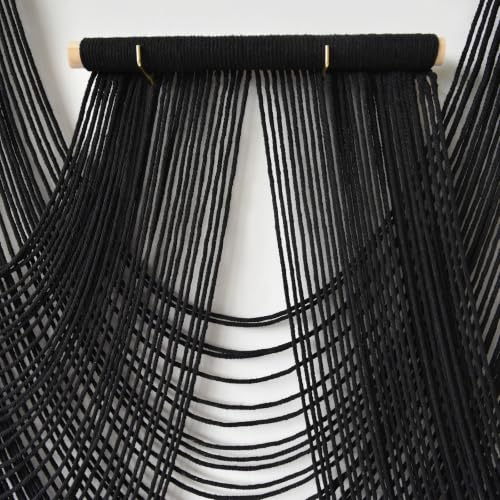 Black Macrame Wall Hanging 5 Panel Boho Wall Decor Fiber Art 68"W *46"L - color: Black