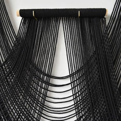 Black Macrame Wall Hanging 5 Panel Boho Wall Decor Fiber Art 68"W *46"L - color: Black