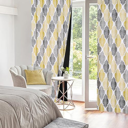 Beauoop Moroccan 100% Blackout Curtains Bedroom Yellow Grey 50x96 2 Panels - color: Rod Pocket | Yellow and Grey, size: 50"W x 96"L (Pack of 2)