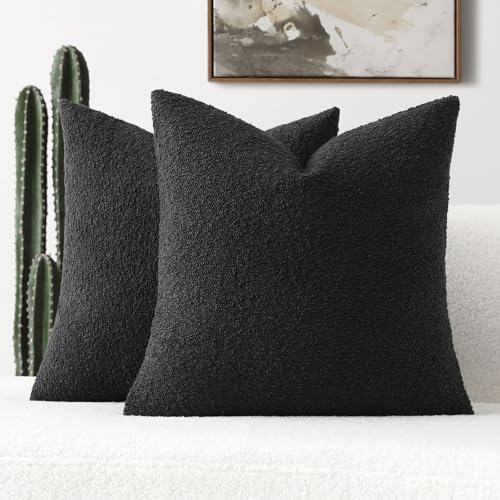 FUTEI Pack of 2 Boucle Textured Throw Pillow Covers 16x16 Inch, Black - color: Black, size: 16" x 16" (Pack of 2)