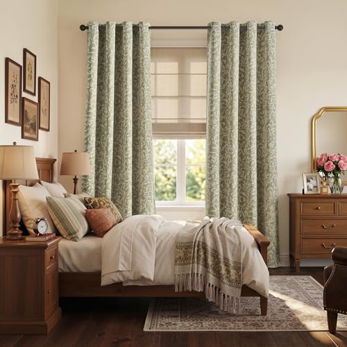 jinchan Sage Floral Curtians 84 Inch Room Darkening Grommet 2 Panels - color: *Dusty Sage, size: 50"W x 84"L (Pack of 2)