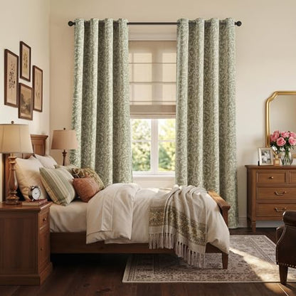 jinchan Sage Floral Curtians 84 Inch Room Darkening Grommet 2 Panels - color: *Dusty Sage, size: 50"W x 84"L (Pack of 2)