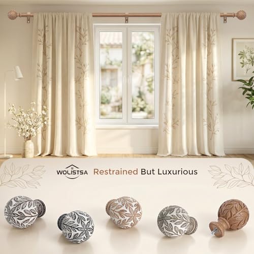 Curtain Rod 36-60 Inch, Boho Wood 1 Inch Curtain Rods for Windows - color: Natural Wood, size: 36''-60'' (1 Pack)