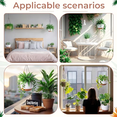 3 Pcs 8'' Hanging Planters for Plants Indoor Outdoor, Plastic Self Watering Pot with Drainage Holes Removable Tray, Hanging Baskets Flower Pot for Home Balcony Terrace Decoration (White)