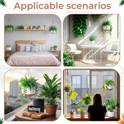 3 Pcs 8'' Hanging Planters for Plants Indoor Outdoor, Plastic Self Watering Pot with Drainage Holes Removable Tray, Hanging Baskets Flower Pot for Home Balcony Terrace Decoration (White)