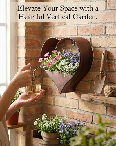 Heart Hanging Planter Metal Plant Hanger with Drainage Hole - color: Rustic Heart