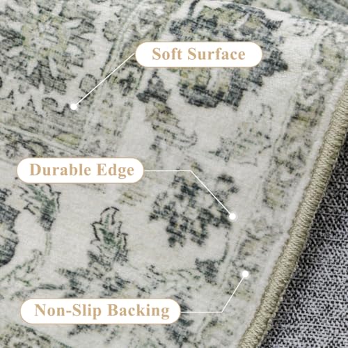 Washable Neutral Green Kitchen Runner Rug Set of 3 - color: Neutral | Green, size: 20"x32"+20"x48"+20"x59"