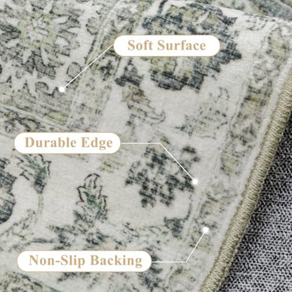 Washable Neutral Green Kitchen Runner Rug Set of 3 - color: Neutral | Green, size: 20"x32"+20"x48"+20"x59"