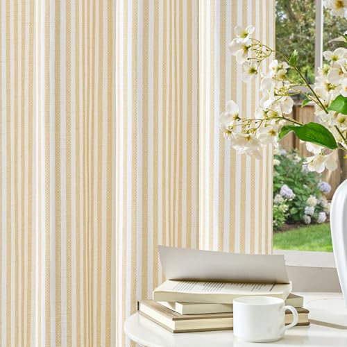 Vangao Linen Striped Curtains for Living Room Bedroom Farmhouse - color: Boxter Striped| Mustard on Off White, size: 50"W x 63"L (Pack of 2)