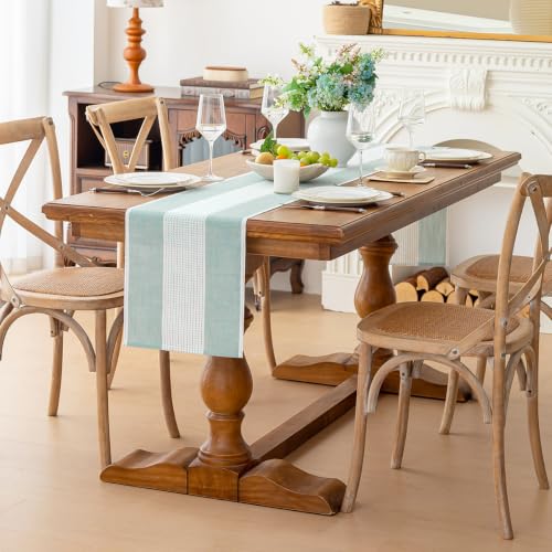 Line Macrame Table Runner, Aqua Blue Table Runners 108 Inches Long - color: Aqua Blue, size: 13"x108"