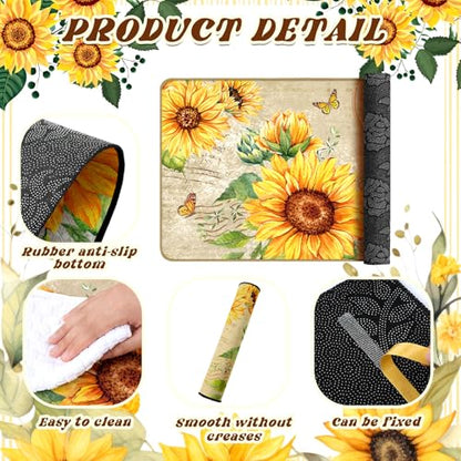 Fourluoo 3 Pcs Sunflower Kitchen Rugs and Mats Set - color: Light Pattern