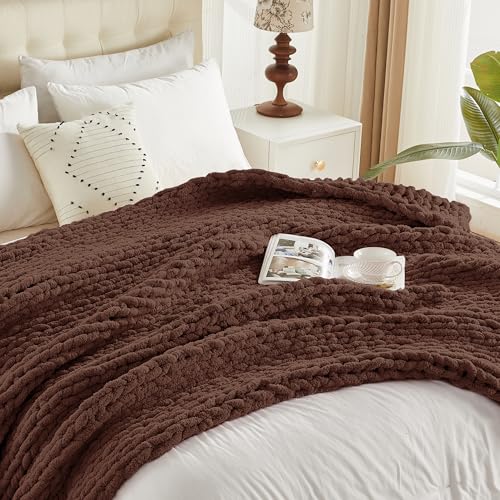 Carriediosa Chunky Knit Throw Blanket 60 x 80, 100% Hand Made, Cocoa Brown - color: Cocoa Brown, size: 60" X 80"