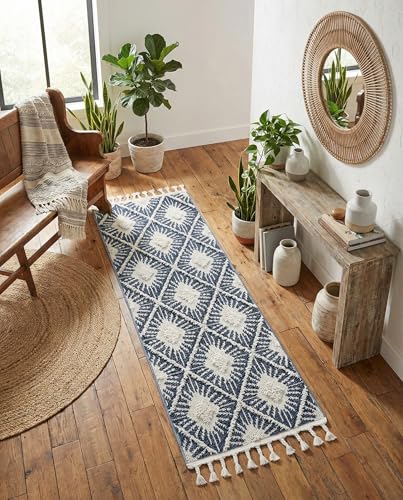 Rugs.com Boho Collection Rug – 6 Ft Runner Blue Medium-Pile Rug Perfect for Hallways, Entryways - color: Blue, size: 2' x 6' Runner