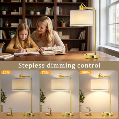 Gold Table Lamp Set of 2, USB A+C, 180° Adjustable Bedside Lamps, Dimmable - color: Gold-A