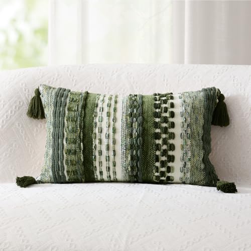 Kevin Textile Boho Tufted 12x20 Inch Lumbar Pillow Cover 1 Pack, Green - color: Green, size: 20" x 12" (Pack of 1)