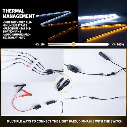 12V LED Interior Light Bar Kit, 4 Bars White Adjustable Brightness RV Camping Lights - Waterproof IP67, Magnetic & Strap Mount, Portable Lighting for Tent, Car, Trailer, Boat, Truck, Off-Road, Cabin - color: white light/black