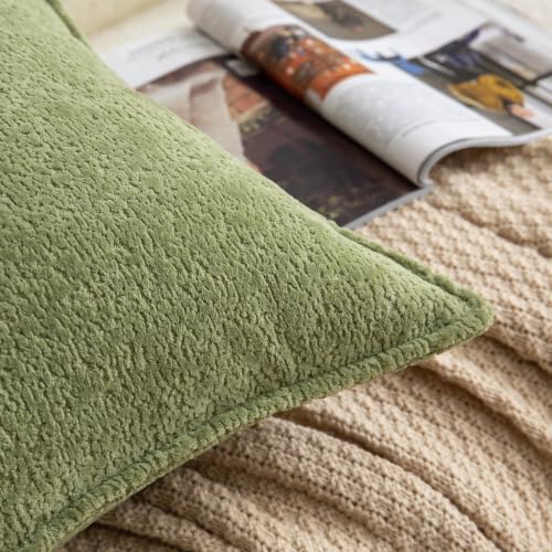 Set of 2 Chenille Throw Pillow Covers Decorative Textured Pillowcase Cozy Soft Cushion Covers for Sofa Couch Living Room 45x45 Inch,Sage Green - color: Sage Green, size: 18" x 18" (Pack of 2)