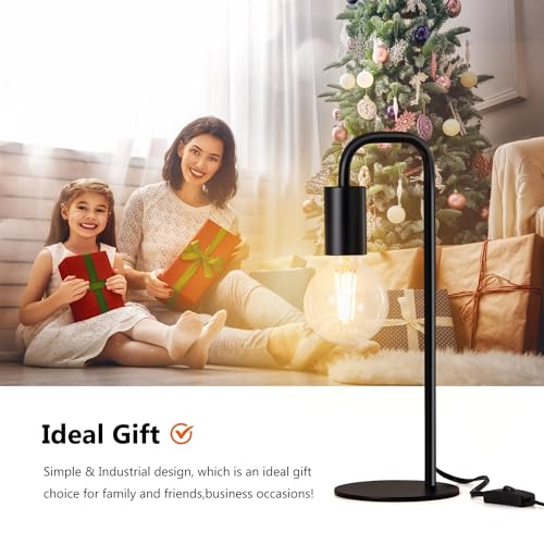Industrial Table Lamp for Bedroom, Small Table Lamps for Bedside with Wire Switch, E26 Socket Base, Modern Nightstand Lamp for Living Room, Reading, Office, Bulb Not Included. - color: Black
