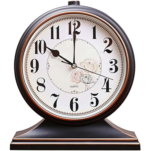 Desk Clock for Mantel Table Decor,Silent Battery Operated for Fireplace 12" - color: Black