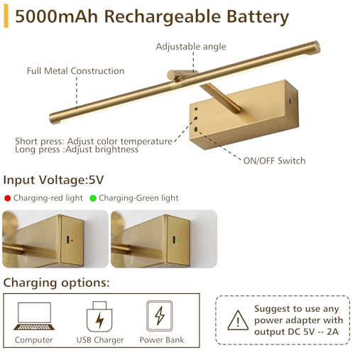 16in Brass Rechargeable Wireless Picture Light - color: Brass