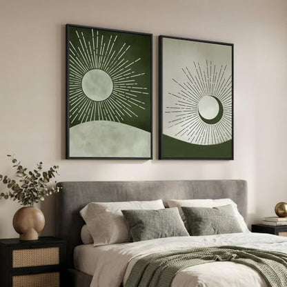 Large Framed Green Boho Abstract Canvas Wall Art for Living Room, 24x36 In - color: Neutral Green, size: 24" W x 36" H x 2Pcs