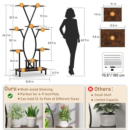 JUSTOGO Plant Stand Indoor with Grow Lights - 9 Tiered Tall Plant Shelf
